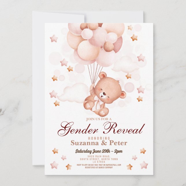 Teddy Bear Gender Reveal Baby Neutral Party Invitation (Front)
