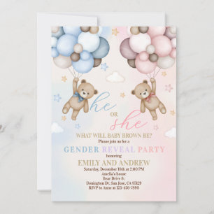Teddy Bear Gender Reveal Baby Shower Invitation
