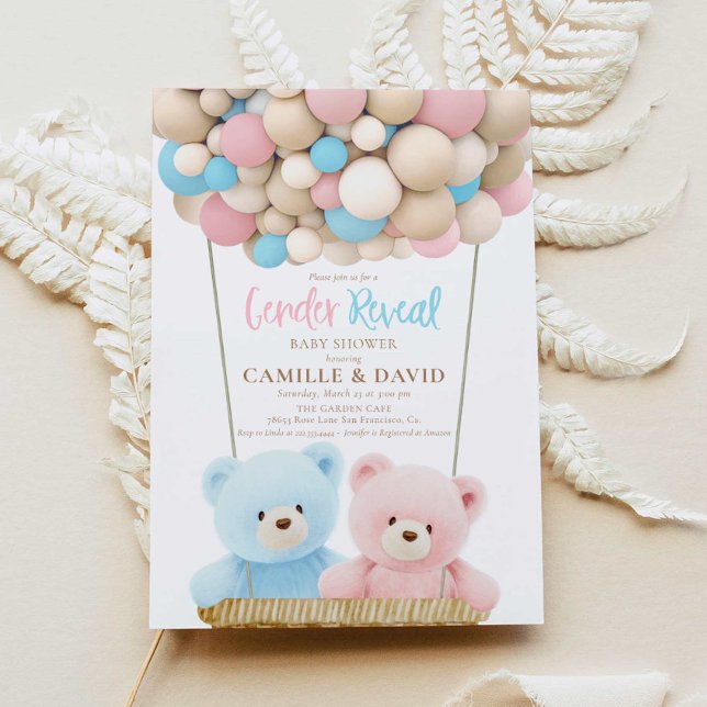 Teddy Bear Gender Reveal Baby Shower Invitation (Creator Uploaded)