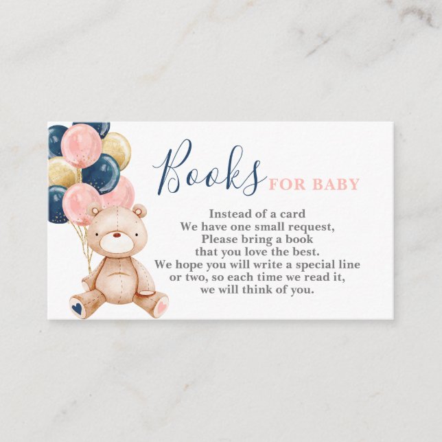 Teddy Bear Gender Reveal Bring a Book Card (Front)