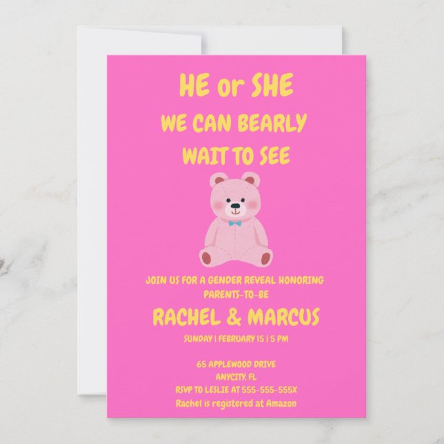 Teddy Bear Gender Reveal Invitation (Front)