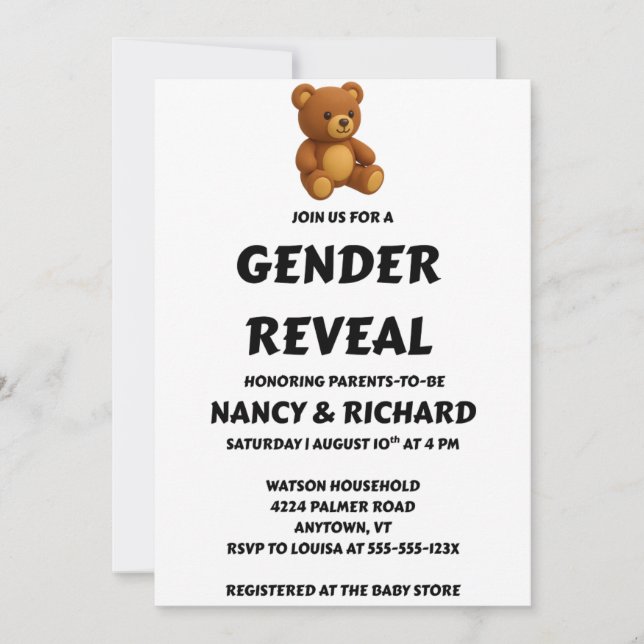 Teddy Bear Gender Reveal Invitation (Front)