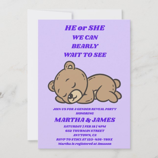 Teddy Bear Gender Reveal Invitation (Front)