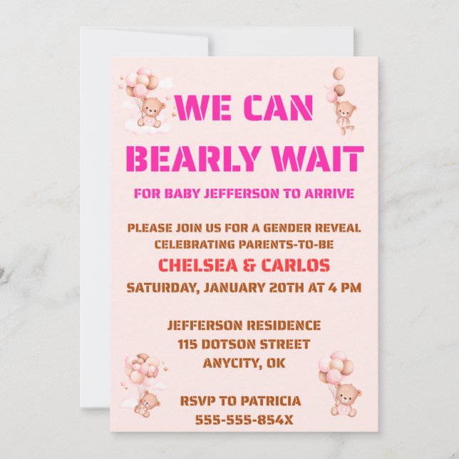 Teddy Bear Gender Reveal Invitation (Front)