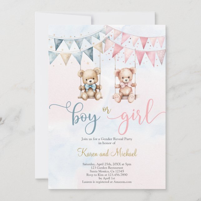Teddy Bear Gender Reveal Invitation (Front)