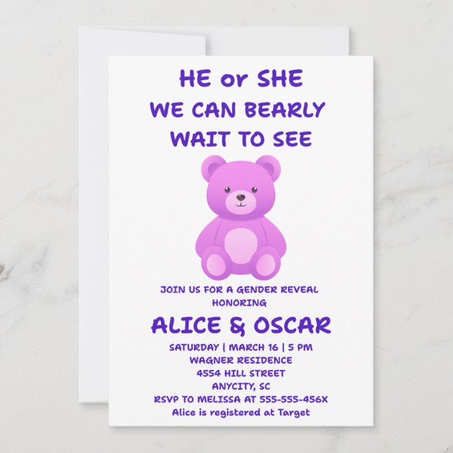 Teddy Bear Gender Reveal Invitation (Front)