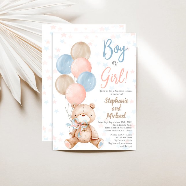 Teddy Bear Gender Reveal Invitation (Creator Uploaded)