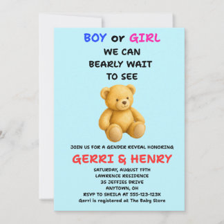 Teddy Bear Gender Reveal Invitation