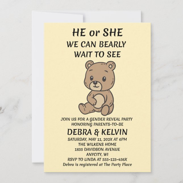 Teddy Bear Gender Reveal Invitation  (Front)
