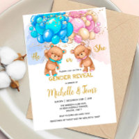 Teddy Bear Gender Reveal Party Invitation. Invitat