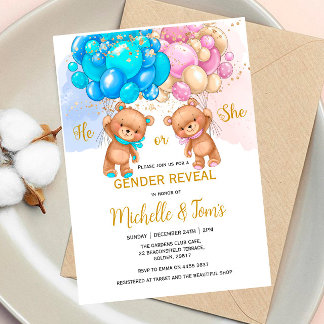 Teddy Bear Gender Reveal Party Invitation. Invitat Invitation