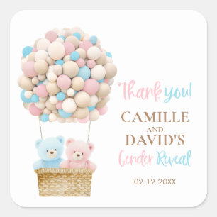 Teddy Bear Gender Reveal Square Sticker