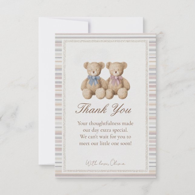 Teddy Bear Gender Reveal Thank You Card (Front)