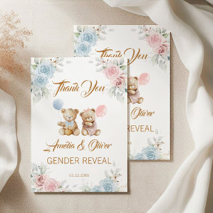 Teddy Bear Gender Reveal Thank You Pastel Florals Card