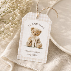 Teddy Bear Gingham Baby Shower Thank You Gift Tags