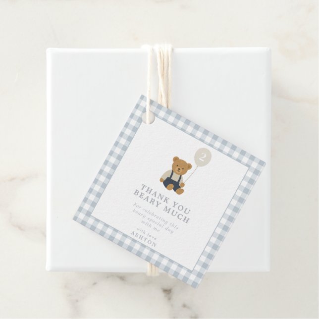 Teddy Bear Gingham Favour Tag (In Situ)