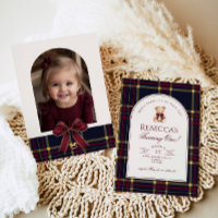 Teddy Bear Girl 1st Birthday Preppy Plaid Birthday