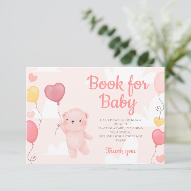 Teddy Bear Girl Baby Shower Books For Baby Card (Standing Front)