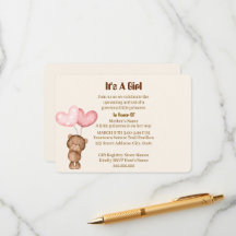 Teddy Bear Girl Baby Shower Card invitation