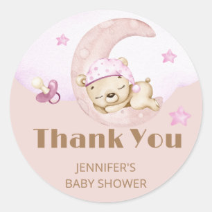 Teddy Bear Girl Baby Shower Classic Round Sticker