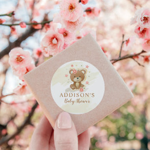 Teddy Bear Girl Baby Shower Classic Round Sticker