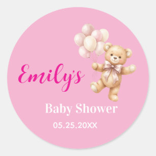 Teddy bear girl Baby Shower Classic Round Sticker