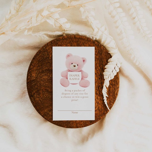 Teddy Bear Girl Baby Shower Diaper Raffle Ticket Enclosure Card (Creator Uploaded)