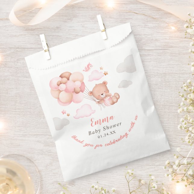 Teddy Bear Girl Baby Shower Favour Bags (Clipped)