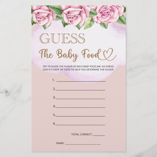 Teddy bear girl baby shower Guess The Baby Food (Front)