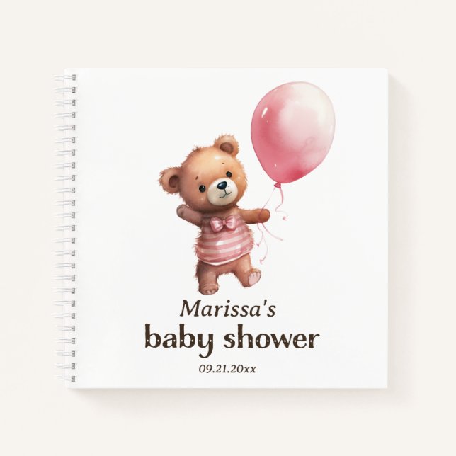 Teddy Bear Girl Baby Shower Guest Book (Front)