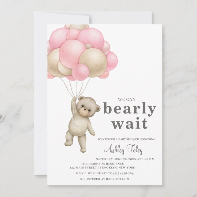 Teddy Bear Girl Baby Shower Invitation (Front)