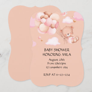TEDDY BEAR GIRL BABY SHOWER INVITATION