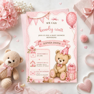 Teddy Bear Girl Baby Shower Invitation