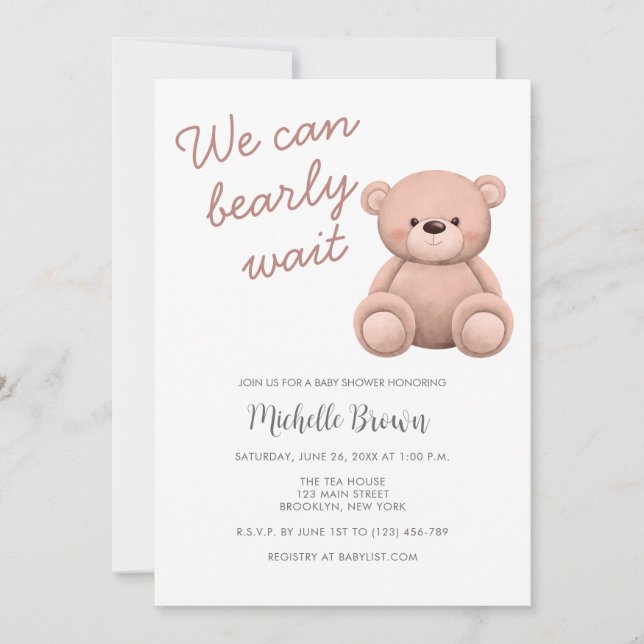 Teddy Bear Girl Baby Shower Invitation (Front)