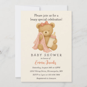 Teddy Bear Girl Baby Shower Invitation