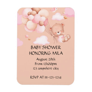 TEDDY BEAR GIRL BABY SHOWER INVITATION MAGNET