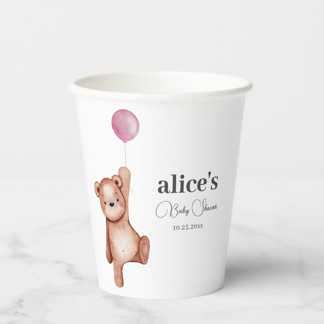 Teddy Bear Girl Baby Shower Paper Cups (Front)