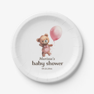Teddy Bear Girl Baby Shower Paper Plate