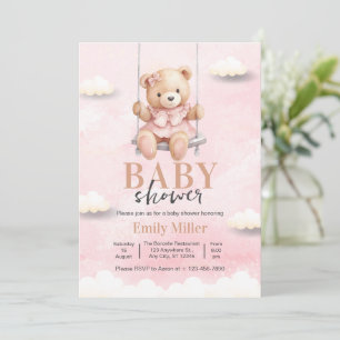 Teddy Bear Girl Baby Shower, Pink Baby Shower Invitation