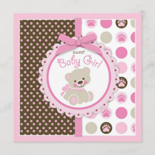 Teddy Bear Girl Baby Shower Pink Invitation