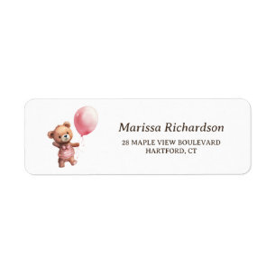 Teddy Bear Girl Baby Shower Return Address Label