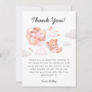Teddy Bear Girl Baby Shower Thank You Card