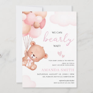 Teddy Bear Girl Baby Shower Watercolor pink Invitation