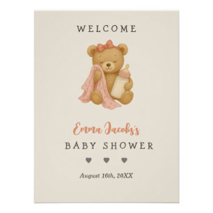 Teddy Bear Girl Baby Shower Welcome Poster