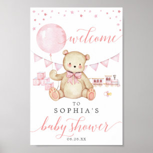 Teddy Bear Girl Baby Shower Welcome Sign