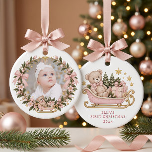 Teddy Bear Girl Baby's First Christmas Ceramic Tree Decoration