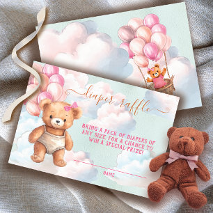 Teddy Bear Girl Balloon Diaper Raffle Card