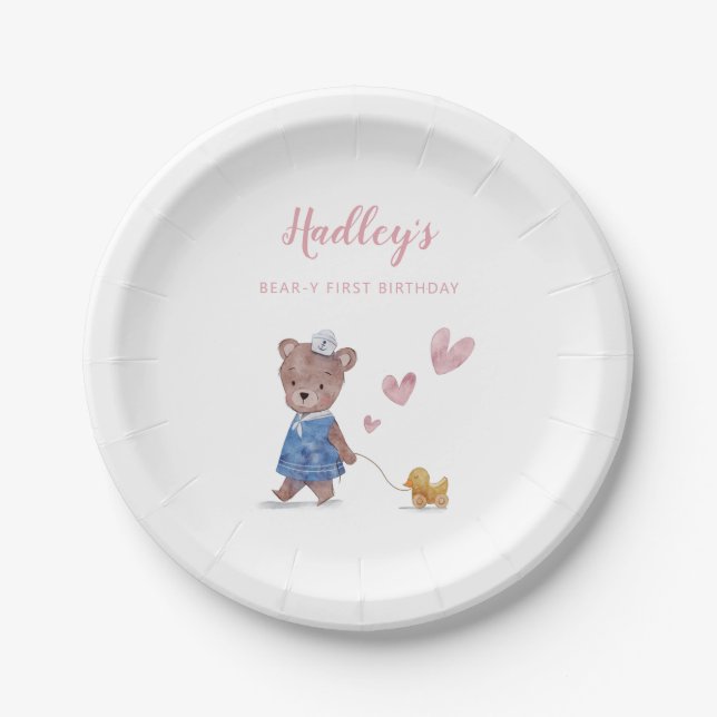 Teddy Bear Girl Birthday Party  Paper Plate (Front)