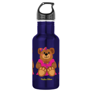 Teddy Bear Girl Cute Kids Water Bottle with Name