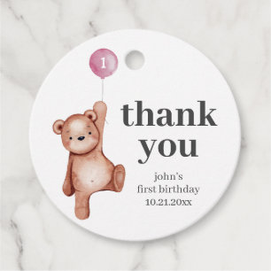 Teddy Bear Girl First Birthday Favour Tags